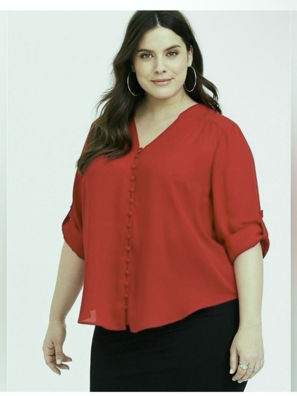 Torrid 5 Red Button-Front V-Neck Blouse
